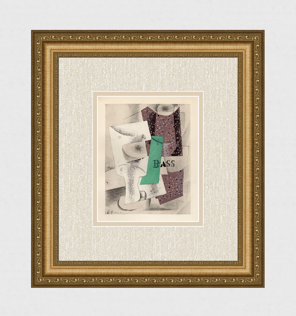 1929 Pablo Picasso Limited Pochoir "Bottle of Bass" Signed Framed: Pablo Picasso (Spanish, 1881-1973). Bouteille de bar et un verre (Bottle of Bass and a Glass). Pochoir on wove paper, after the original watercolor. Limited to an edition of 1000. Year: 1929. Signed i