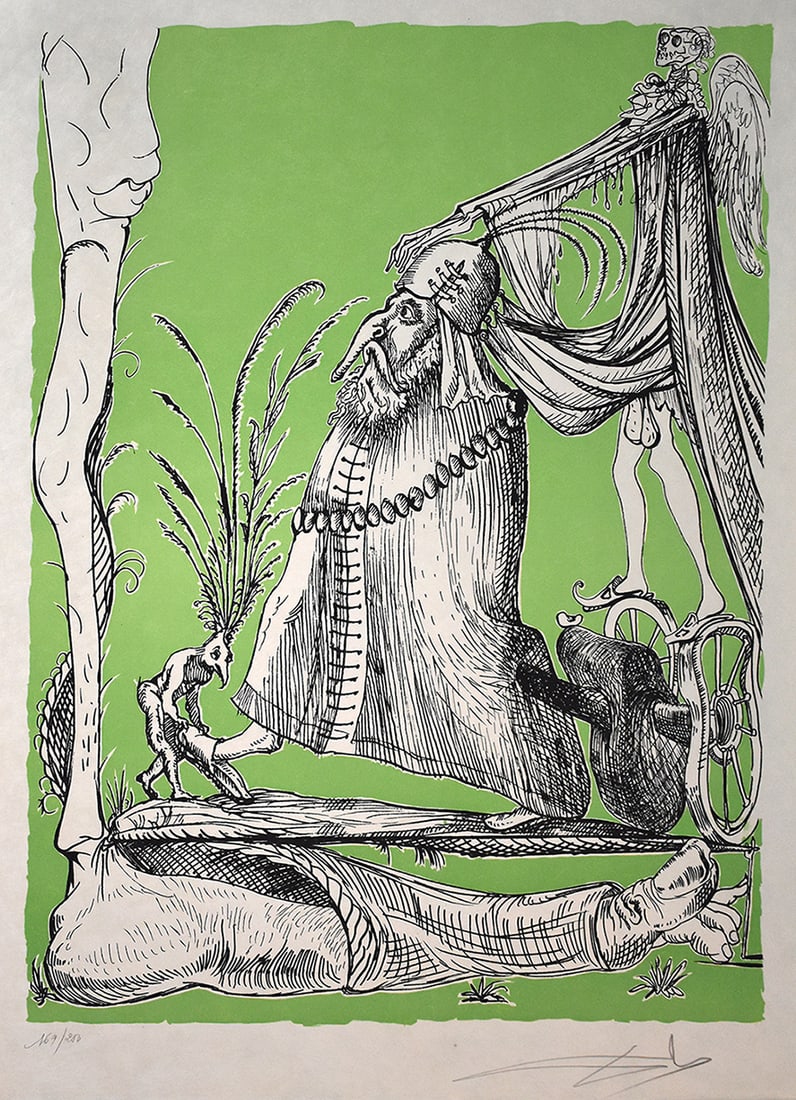 Salvador Dali Pantagruel Lithograph Signed Limited Framed: Salvador Dali. Les Songes Drolatiques de Pantagruel. Original Color Lithograph on Japon Paper. Year: 1973. Signed in pencil lower right, numbered in pencil from the edition of 250. Publisher: Carpenti