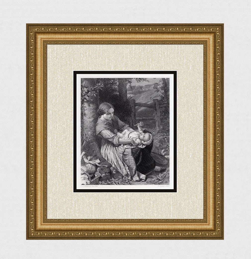 1800s Frederick Richard PICKERSGILL Engraving Mother and Child SIGNED Framed: Frederick Richard Pickersgill RA (English, 1820 - 1900). A Rest on the Hill. Antique engraving on wove paper after the original painting by master engraver William Ridgway (British, 1830-1900). Year: