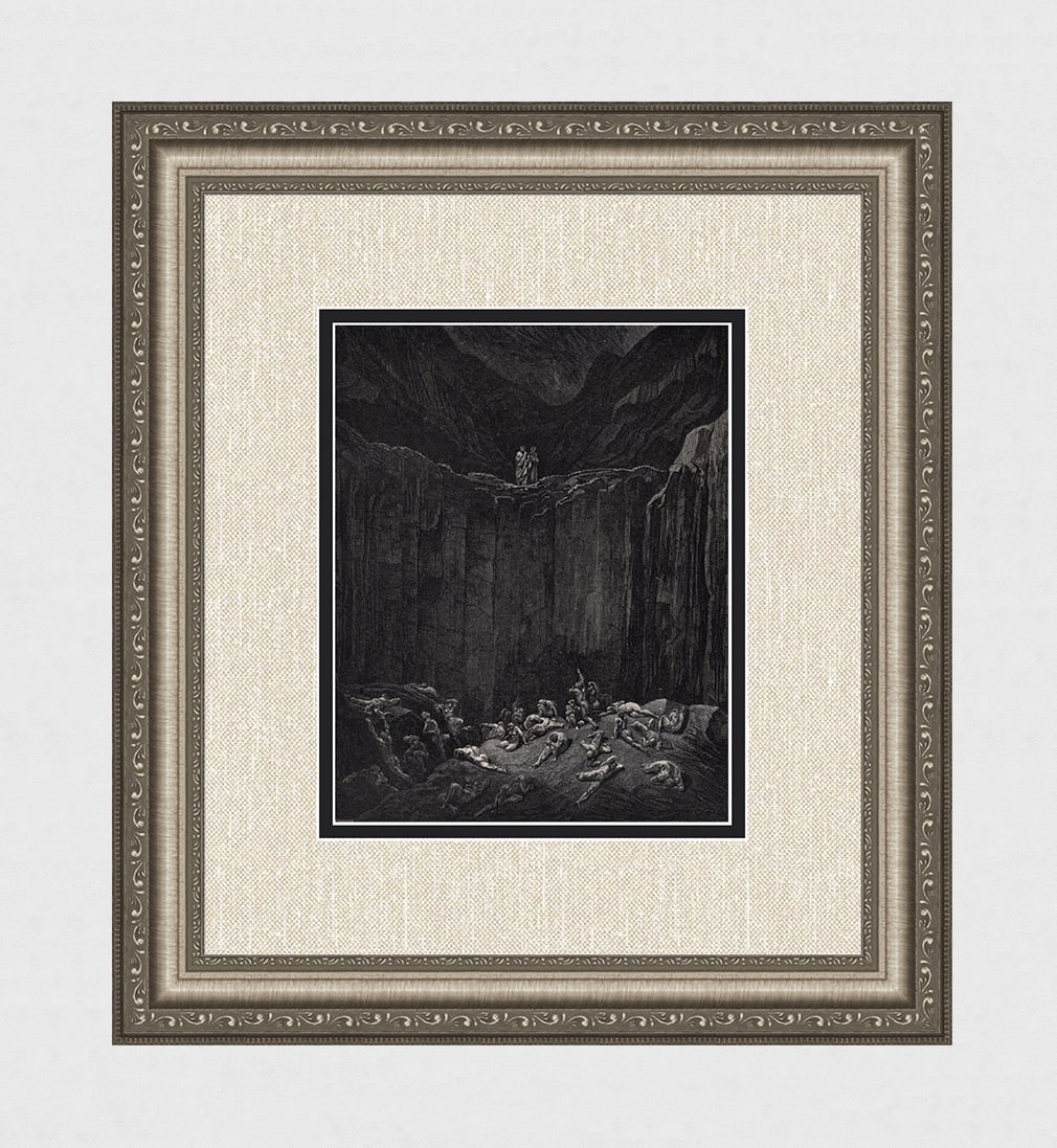 GUSTAVE DORE 1800s Divine Comedy Woodcut "Forgers Punishment" Framed Signed COA: Gustave Dore (Paul Gustave Louis Christophe Dore) (French, 1832-1883).Chant 29. Punishment of the Forgers (Dante's Divine Comedy Enferno). Antique woodcut wove paper after the original by master wood