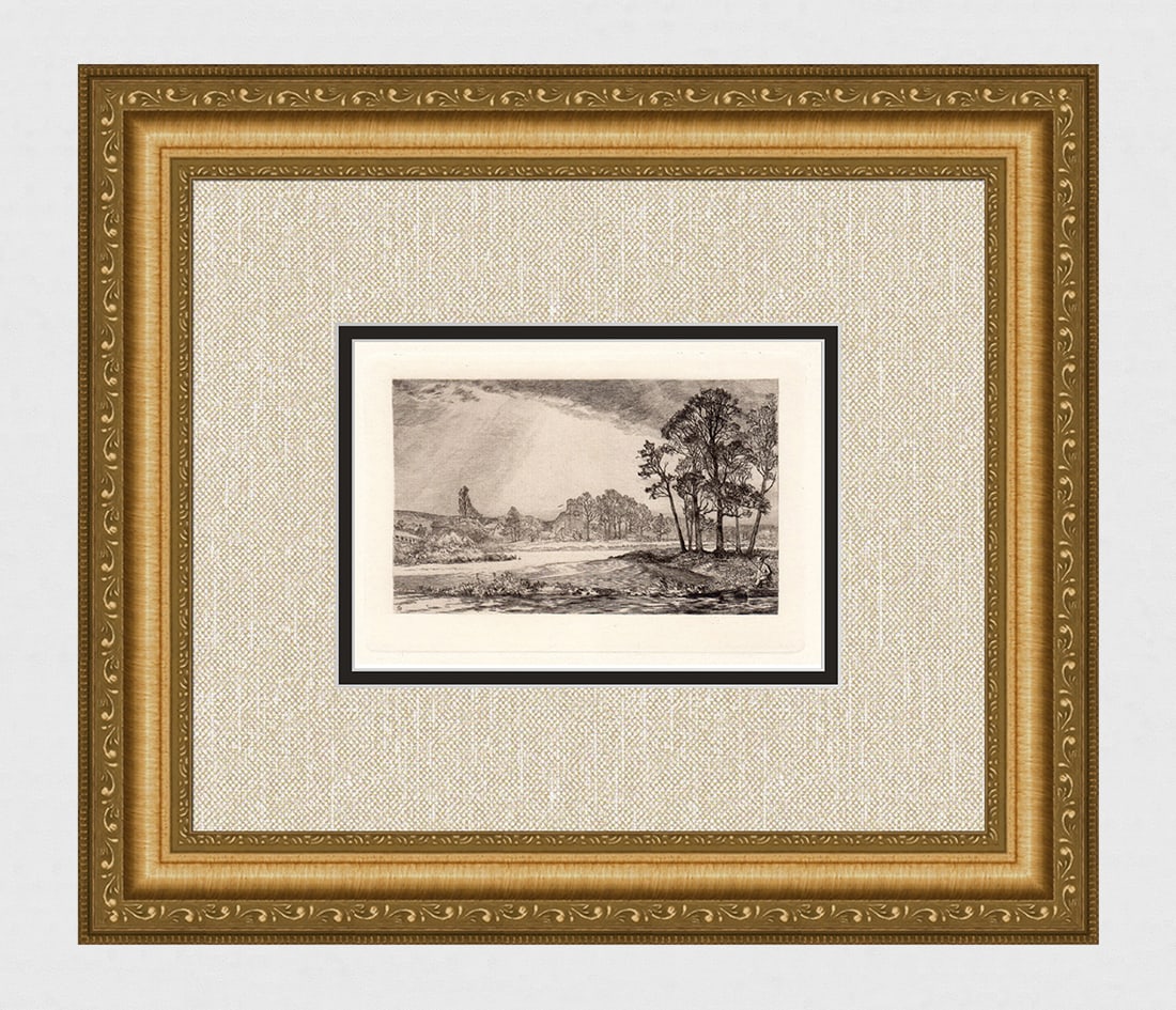 Alfred Dawson Goring etching signed: Alfred Dawson. (British, 1843-1931). "Goring". Etching on thick laid paper from the original copper plate. 1884. Signed in the plate lower left. Excellent. Image Size 5 x 7 3/8 inches. Framed dimensio