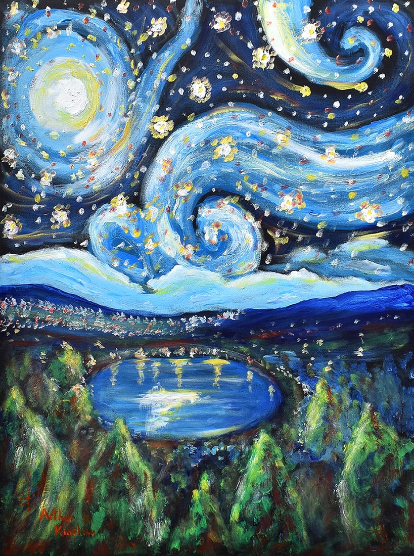 Arthur Kinslow Original Painting Galaxy of Stars III 30 x 40 Inches: Arthur Kinslow ( American, 1955 - ) Galaxy of Stars III. Original Acrylic on Canvas.Signed by the artist lower center. Canvas Size 30 x 40 inches. Arthur Kinslow has been involved in art his entire li