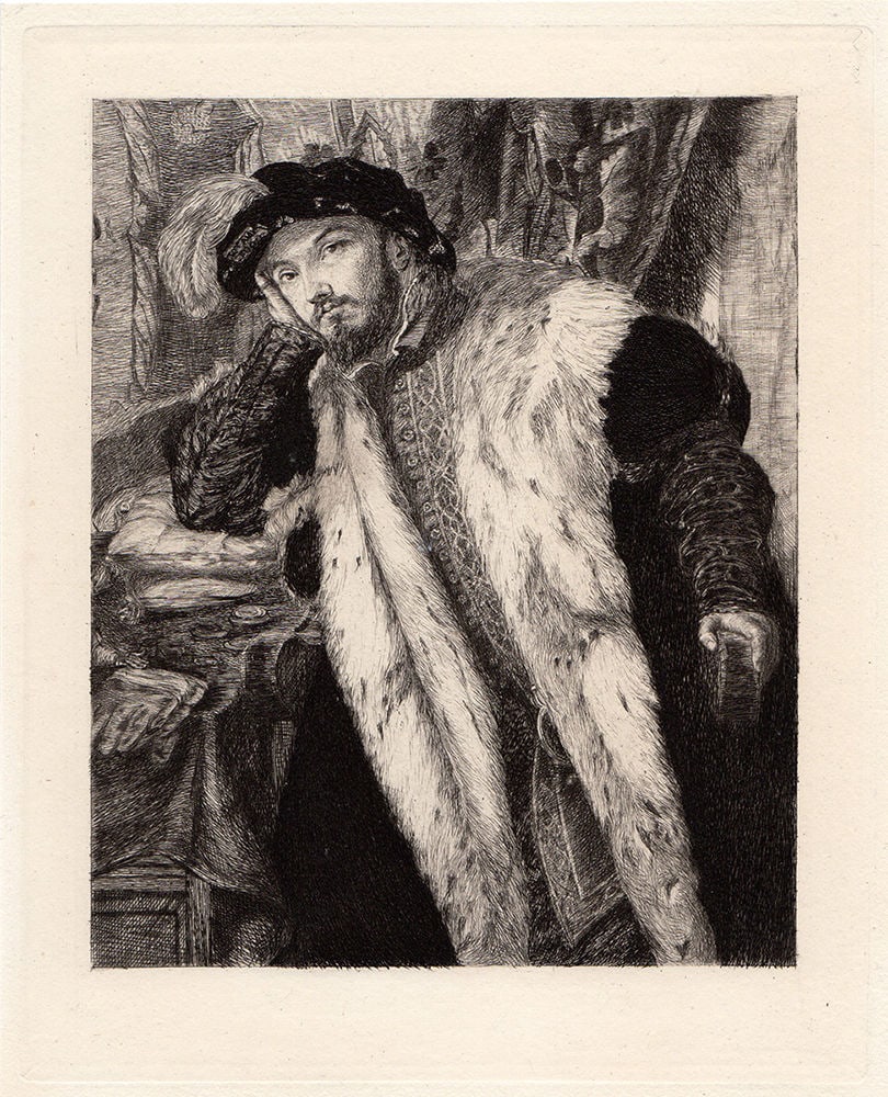 Moretto Count Fortunato Martinengo Cesaresco 1875 etching: Moretto. (Alessandro Bonvicino, also Buonvicino, and Italian Il Moretto da Brescia (Italian, c. 1498 - December 22, 1554). Count Fortunato Martinengo Cesaresco. Antique Etching on thick laid paper by