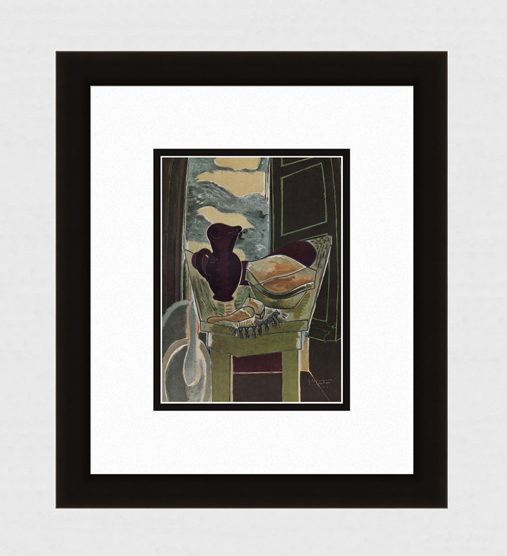 Georges BRAQUE 1956 Vintage Color Print The Washing Room FRAMED Signed: Georges Braque (French, 1882-1963). Toilette Devant La Penetre (Toilet in Front of the Window). Vintage offset lithograph after the original painting. Year: 1956. Signed in the plate, lower right. Pri