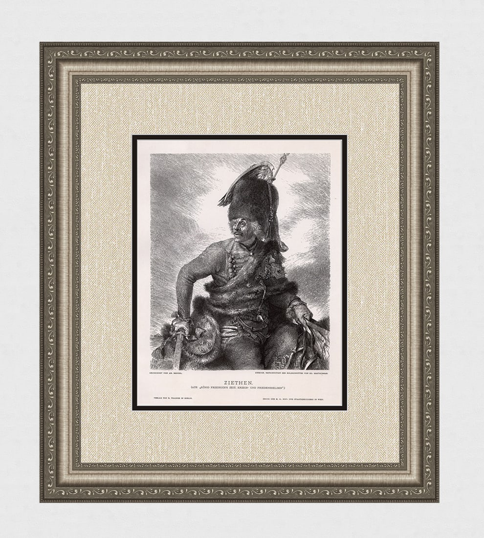 Adolph Menzel 1887 woodcut Ziethen (Aus Konig Friedrich's Zeit. Kriegs- Und Friedenshelden.) Zieten: Adolph Menzel. (Adolph Friedrich Erdmann von Menzel)(German, 1815-1905). Ziethen (Aus Konig Friedrich's Zeit. Kriegs- Und Friedenshelden.) Zieten (From King Frederick's time. War and Peace Heroes.). A