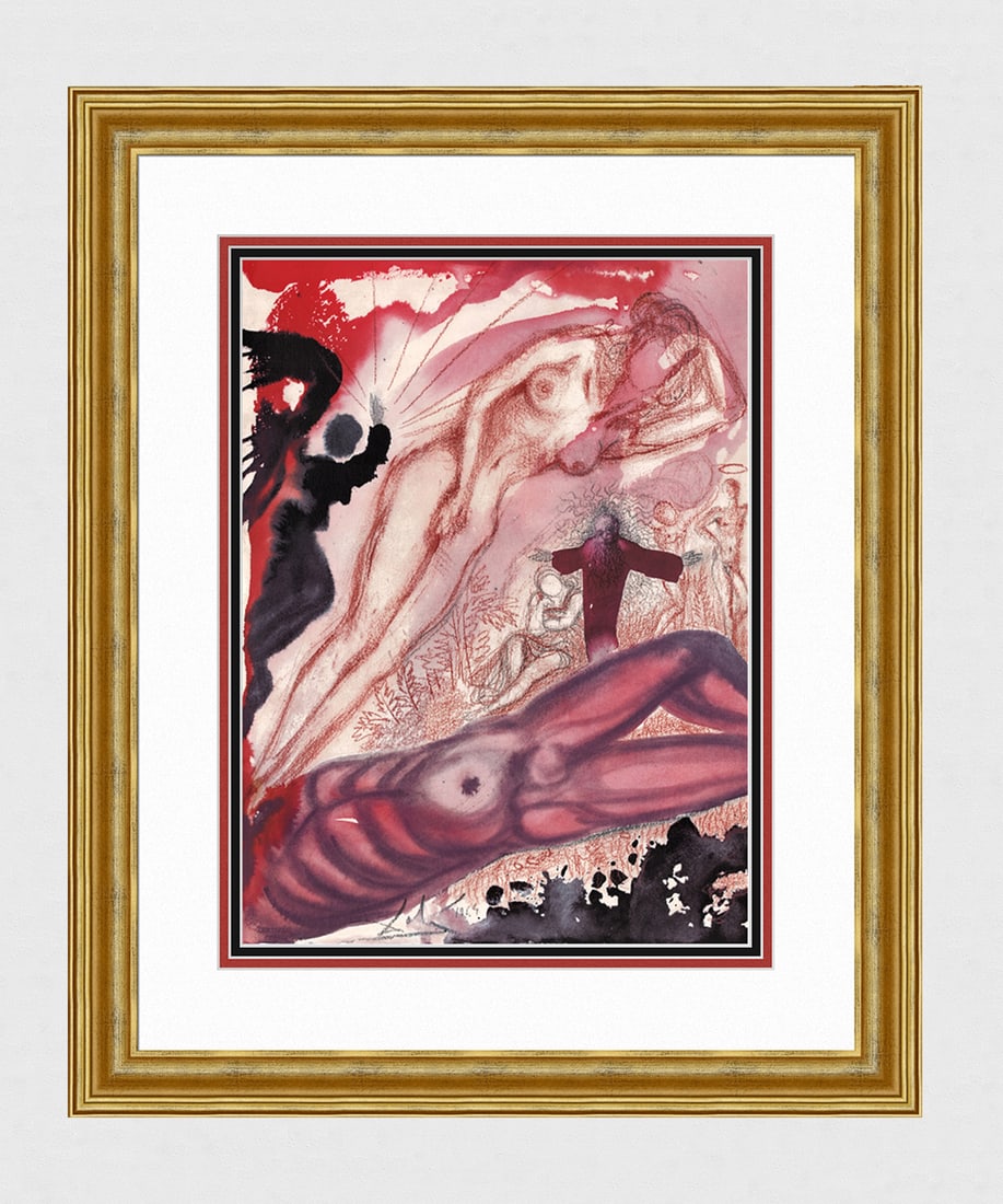 Dali Original Biblia Sacra Creation of Eve Lithograph Framed: Salvador Dali. "Non est bonum esse hominem solum: faciamus ei adiutorium similem sibi (It is not good that the man should be alone; I will make him a helper suitable for him)" Mixed technique lithogra