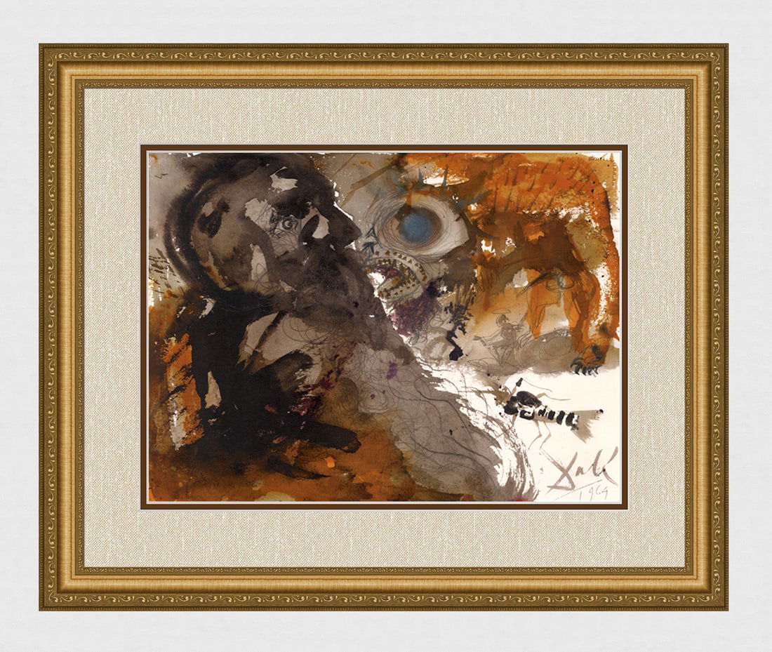 Dali Leviathan Original Biblia Sacra 1967 Lithograph Framed: Salvador Dali. "An extrahere poteris Leviathan hamo et fune ligabis lingaum eius? (Can you pull in Leviathan with a fishhook or tie down its tongue with a rope?)" Mixed technique lithograph in colors