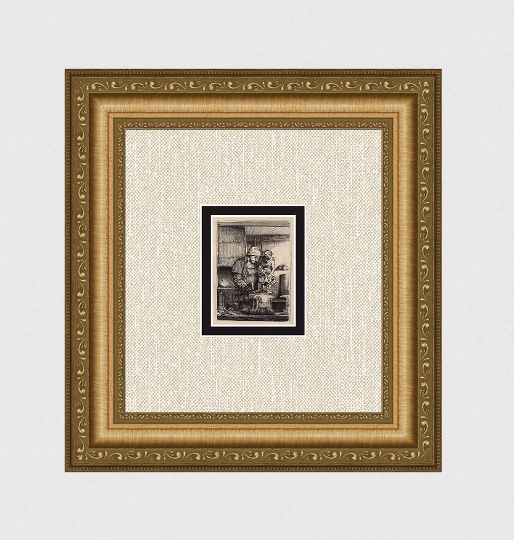 1800s REMBRANDT B123 The Goldsmith DURAND: After Rembrandt Harmenszoon Van Rijn (1606-1669). Title: The Goldsmith. Medium: Antique hand pulled copper plate etching on laid paper after the original by master etcher Amand Durand (1831 - 1905). Y