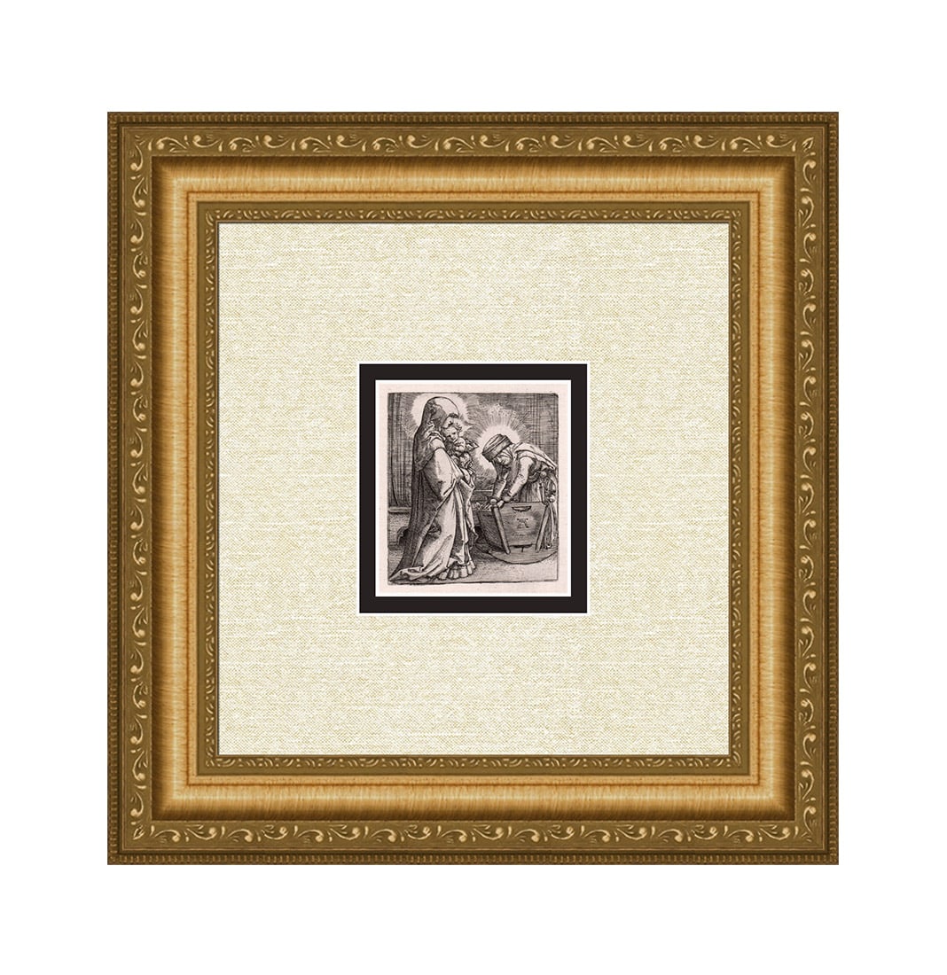 Altdorfer Virgin and Child with Saint Anne at the Cradle: Albrecht Altdorfer (German, c. 1480 -1538). The Virgin and Child with Saint Anne at the Cradle. Approximately Size 12 x 12 inches. Antique copper plate engraving on laid paper after the original by re