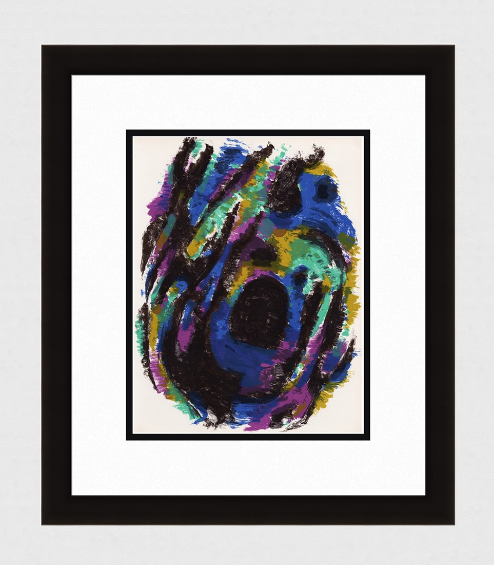 1960 Alfred Mannesier Composition in Colors Original Lithograph: Alfred Mannesier ( 1911 - 1993). Composition in Colors. Original Color Lithograph on Wove Paper. Year: 1960. Published in Paris by San lazarro. Dimensions: Sheet Size: c. 9 1/4 x 12 3/8 inches.Framed