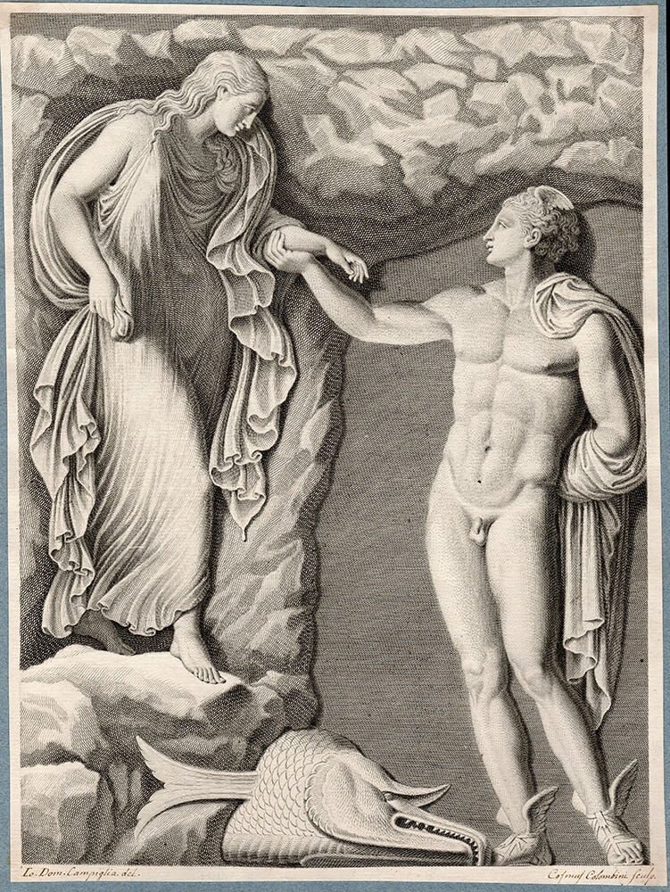 Giovanni Domenico Campiglia 1740 - 1768 Engraving Signed: Giovanni Domenico Campiglia. Copper Engraving on laid paper, after the drawing, engraved by Cosmus Colombini (1700 - 1800). 1740 - 1768. Signed in the plate, in ink, lower left and right. Sheet size 1