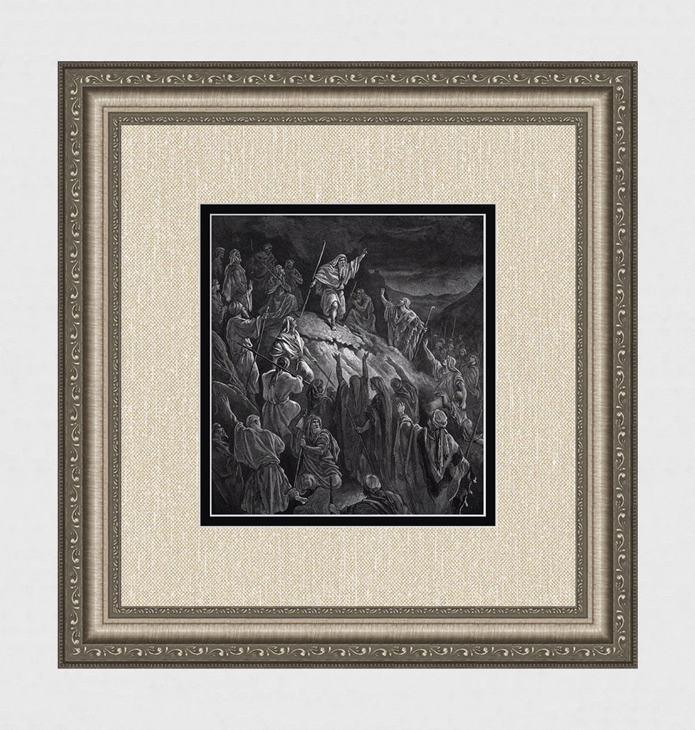 Gustave DORE'S BIBLE 1800s Woodcut Mattathias Appeals to the Jews SIGNED FRAMED: Gustave Dore (Paul Gustave Louis Christophe Dore) (French, 1832-1883). Mattathias Appeals to the Jewish Refugees (from Dore's Bible). Antique woodcut wove paper after the original by a master wood eng