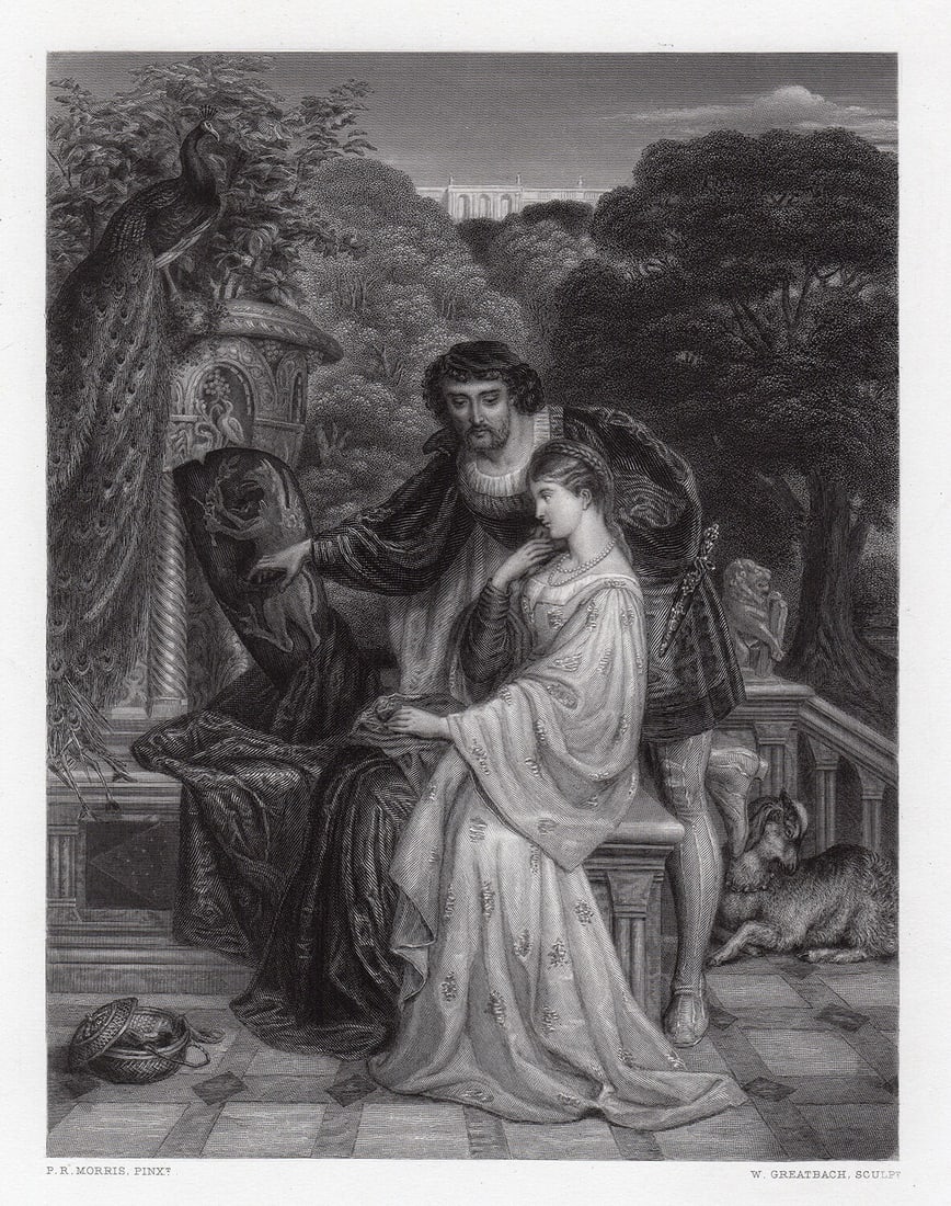 Philip Richard Morris The Riven Shield 1875 engraving: Philip Richard Morris. (English, 1836 - 1902). The Riven Shield. Antique Steel Engraving on wove paper after the original by master engraver William Greatbach (British, 1802-ca. 1885). 1875. Signed in