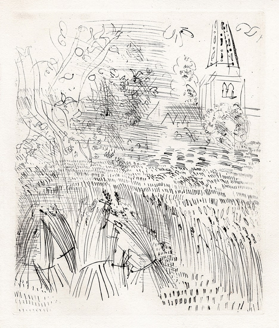 Limited Edition 1954 Raoul DUFY Oiringal Etching Landscape with a Church Framed (1 of 2)