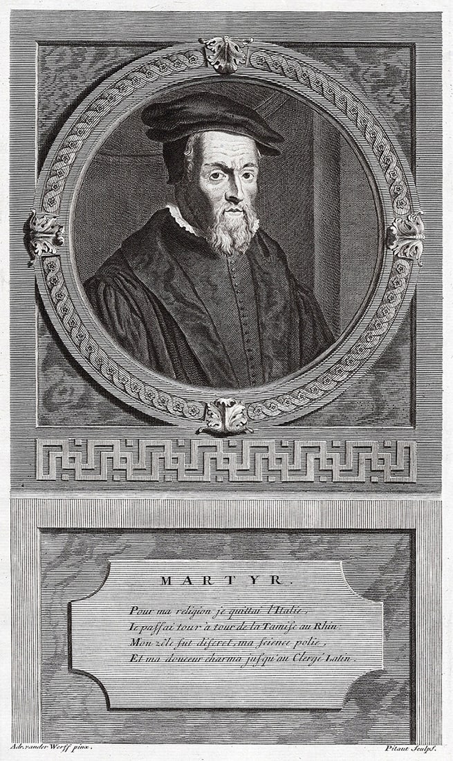 Adriaen van der Werff 1697 Engraving Peter Martyr Vermigli Framed: Adriaen van der Werff (1659 - 1722). Portrait of Peter Martyr Vermigli (1499 - 1562). Antique engraving on laid paper after the original by master engraver Nicholas Pitaut II (1670-1724). Year: 1697.