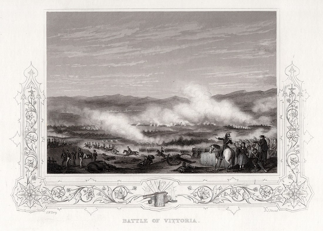 Framed 1800s GEORGE W. TERRY Engraving At the Battle of Vitoria SIGNED (1 of 3)