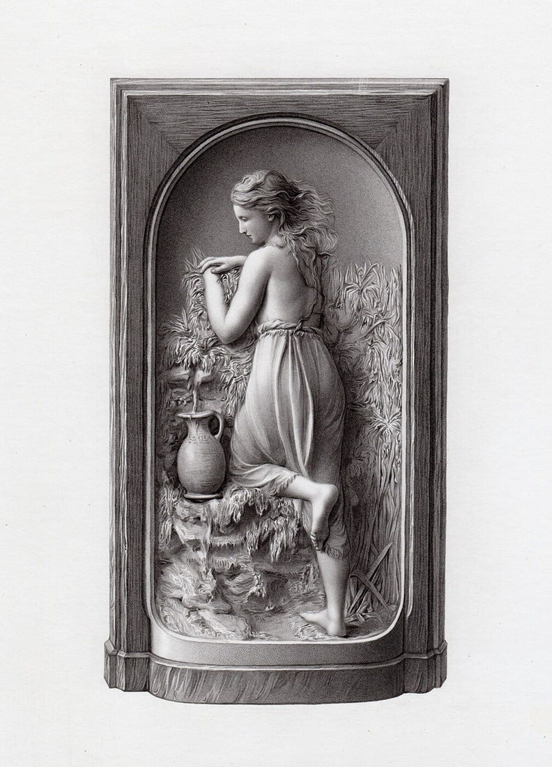 Robert Wallace Martin The Woodland Spring 1875 engraving: Robert Wallace Martin. (1843-1923). The Woodland Spring. Antique Engraving on wove paper after the original Bas Relief by master engraver Edwin Roffe (British, 19th century). 1875. Excellent. Image Si