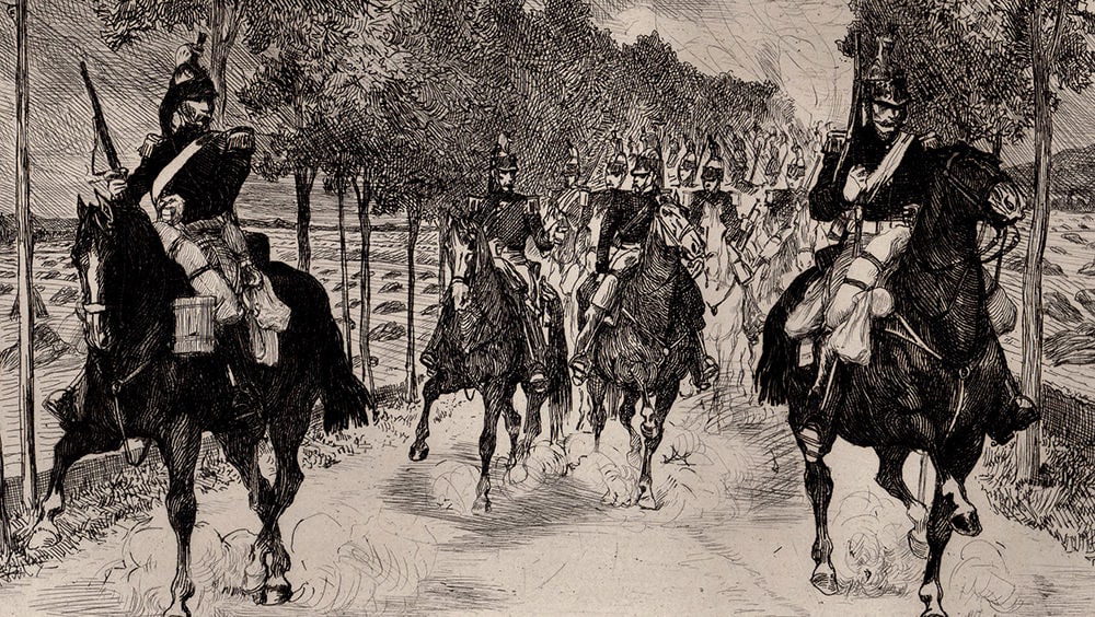 Auguste Andre Lancon Cavalry etching signed - 2