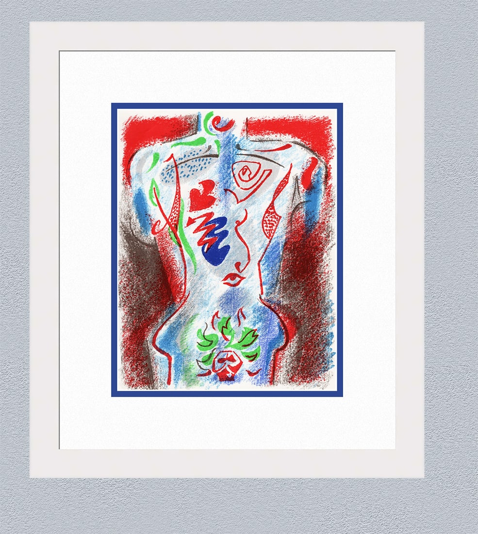 Andre Masson Original Lithograph 1972 Cupid Framed: Andre Masson (1896-1987). "Cupid (Cupidon)." Original Color lithograph on wove paper. Year: 1972. Printed by Moulot. Published in Paris by San Lazzaro. Sheet Size c. 9 1/2 x 12 3/8 inches. Framed dime