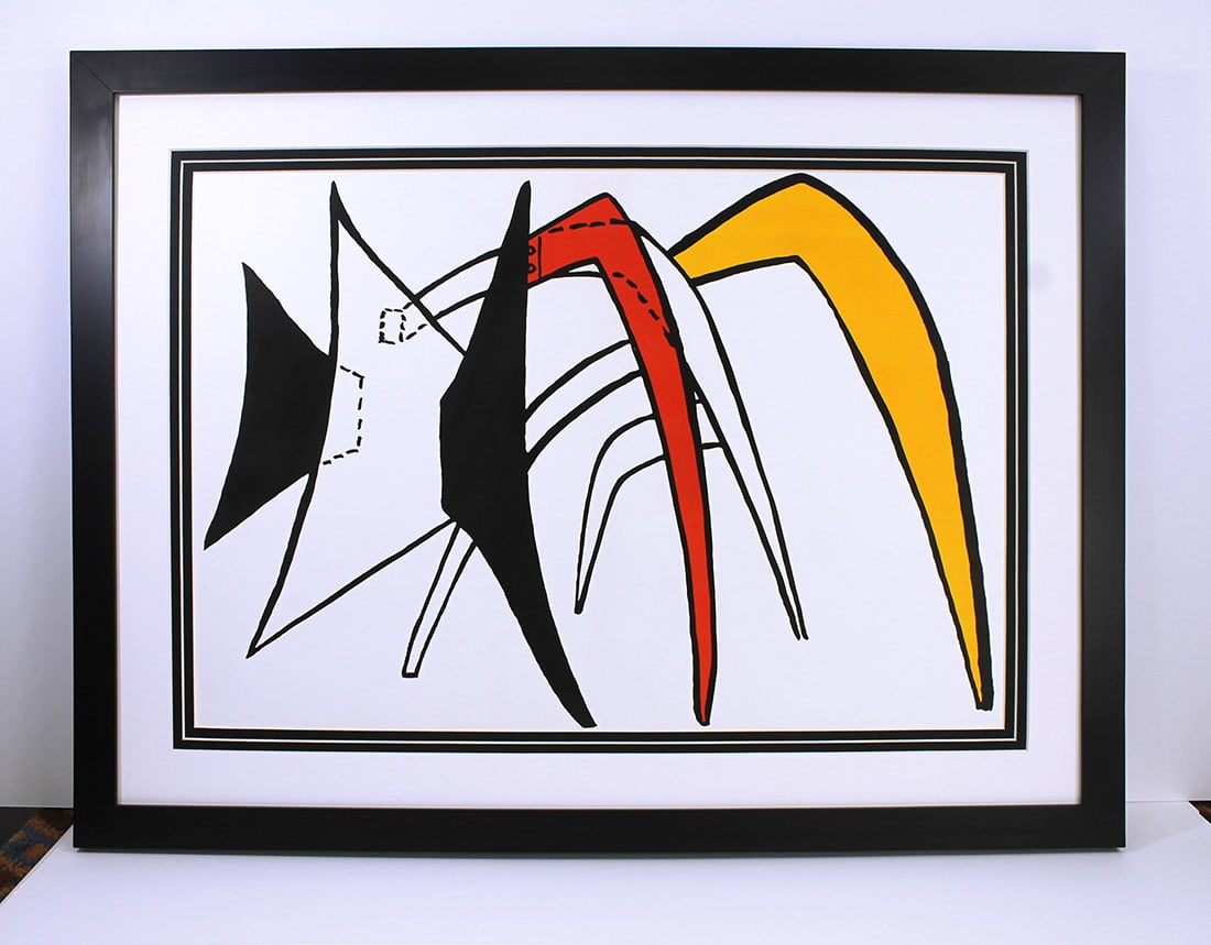 Alexander Calder Framed Stabiles 1963 Original Lithograph: Calder, Alexander. "Stabiles" Color lithograph published by Maeght, 1963. Sheet 15 x 22 inches, framed 23 x 30 inches. Professionally framed and matted. Notes: reference dlm 141. This artwork is accom