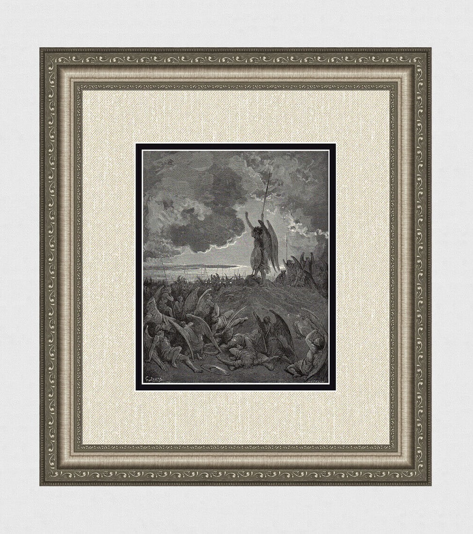Gustave Dore The Fall of Satan (Milton's Paradise Lost) c. 1880 Woodcut Signed: Gustave Dore. The Fall of Satan (Milton's Paradise Lost). Antique woodcut wove paper after the original by master wood engraver Laurent Hotelin (French, active 1836-84). c. 1880. Signed in the plate,