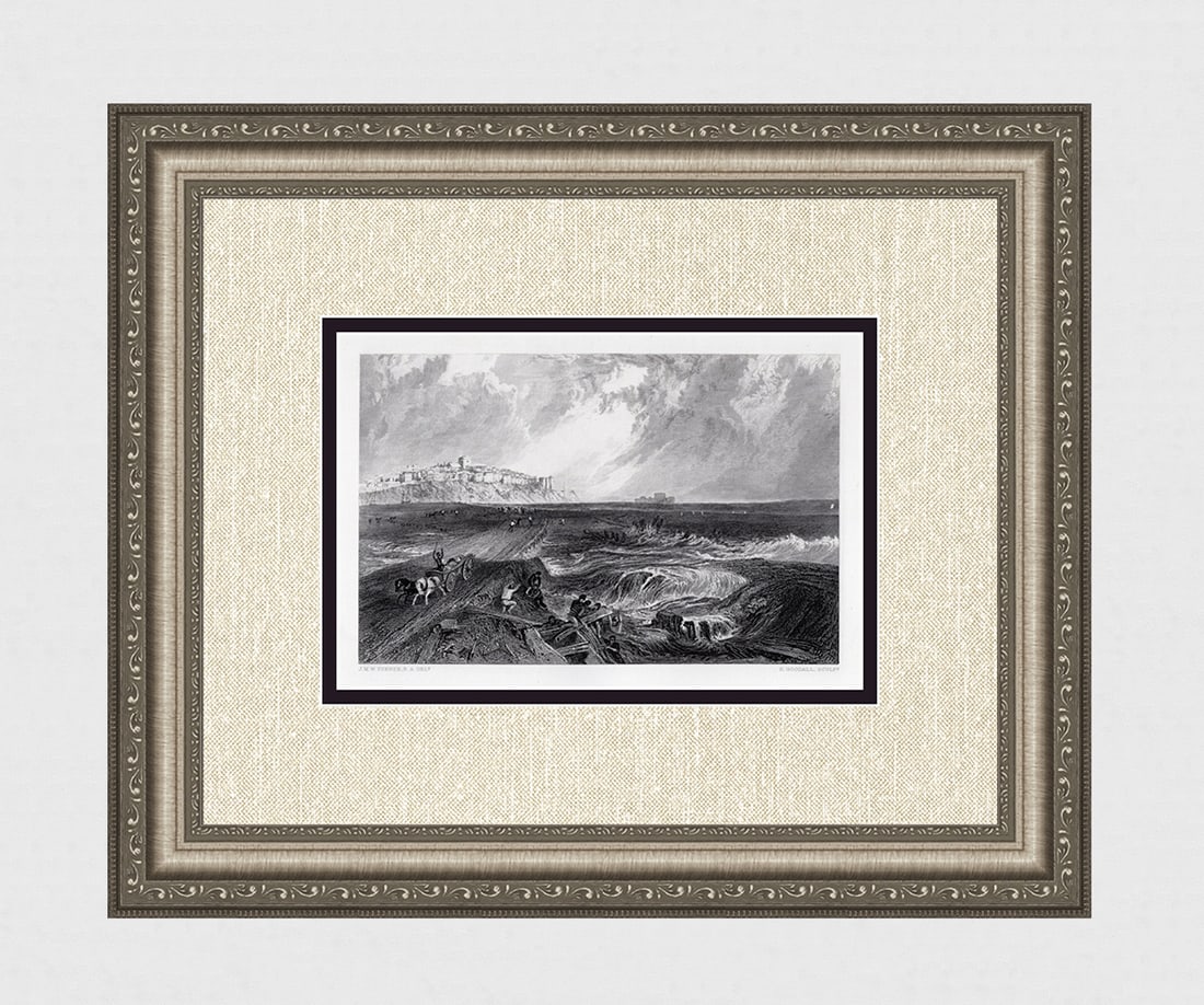 1800s WILLIAM TURNER Engraving Rye, Sussex FRAMED SIGNED: Joseph Mallord William Turner (English, 1775-1851). Rye, Sussex. Antique engraving on wove paper after the original by master engraver Edward Goodall (British, 1795-1870). Year: 1878.Signed in the pla