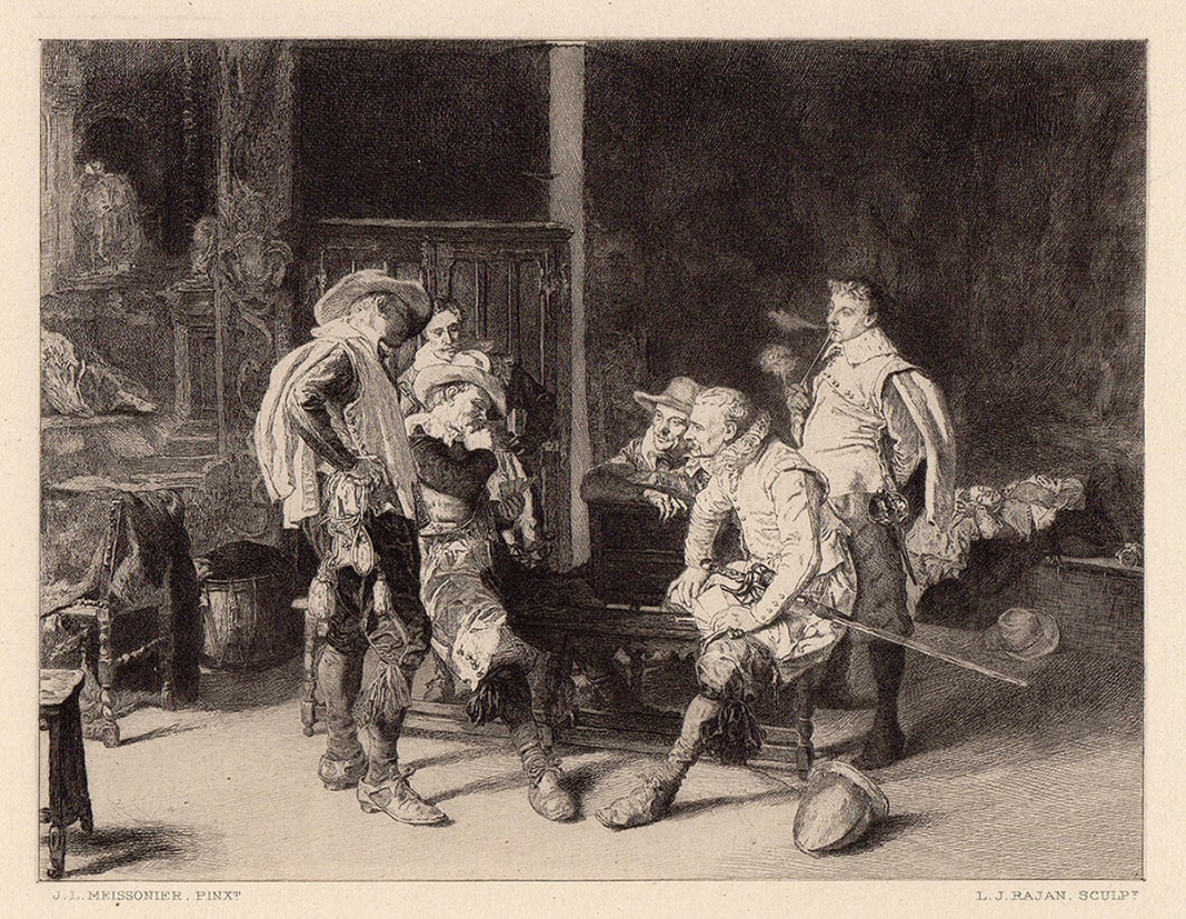 1800s Ernest Meissonier Engraving "The Game at Cards" Framed Signed (1 of 2)