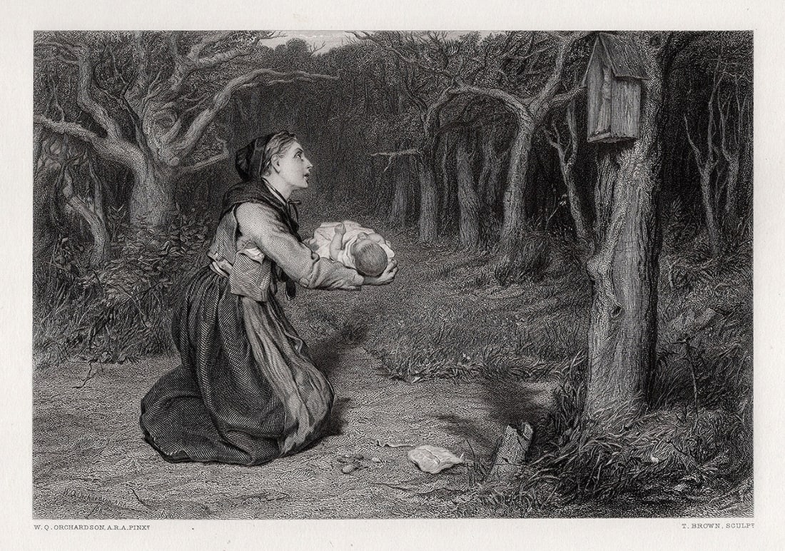 1800s William Quiller ORCHARDSON SIGNED Etching Shrine In Then Forest Framed: William Quiller Orchardson (British, 1835-1910). The Shrine in the Forest. Antique engraving on wove paper after the original by master engraver Thomas Brown (c.1867-1887 fl.). Year: 1876. Signed in t