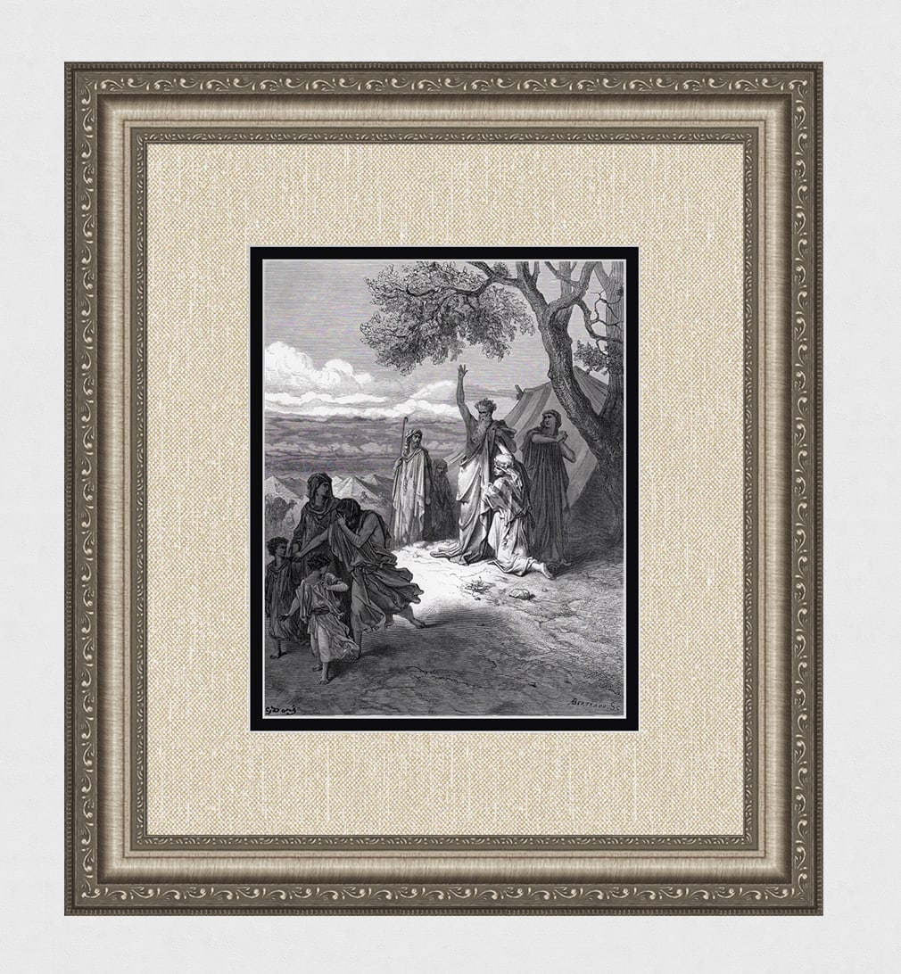 Gustave Dore 1800s Religious Woodcut Noah Curses Ham & Canaan Framed Signed: Gustave Dore (Paul Gustave Louis Christophe Dore) (French, 1832-1883. Noah Curses Ham and Canaan (from Dore's Bible). Antique woodcut wove paper after the original by a master wood engraver Antoine Va