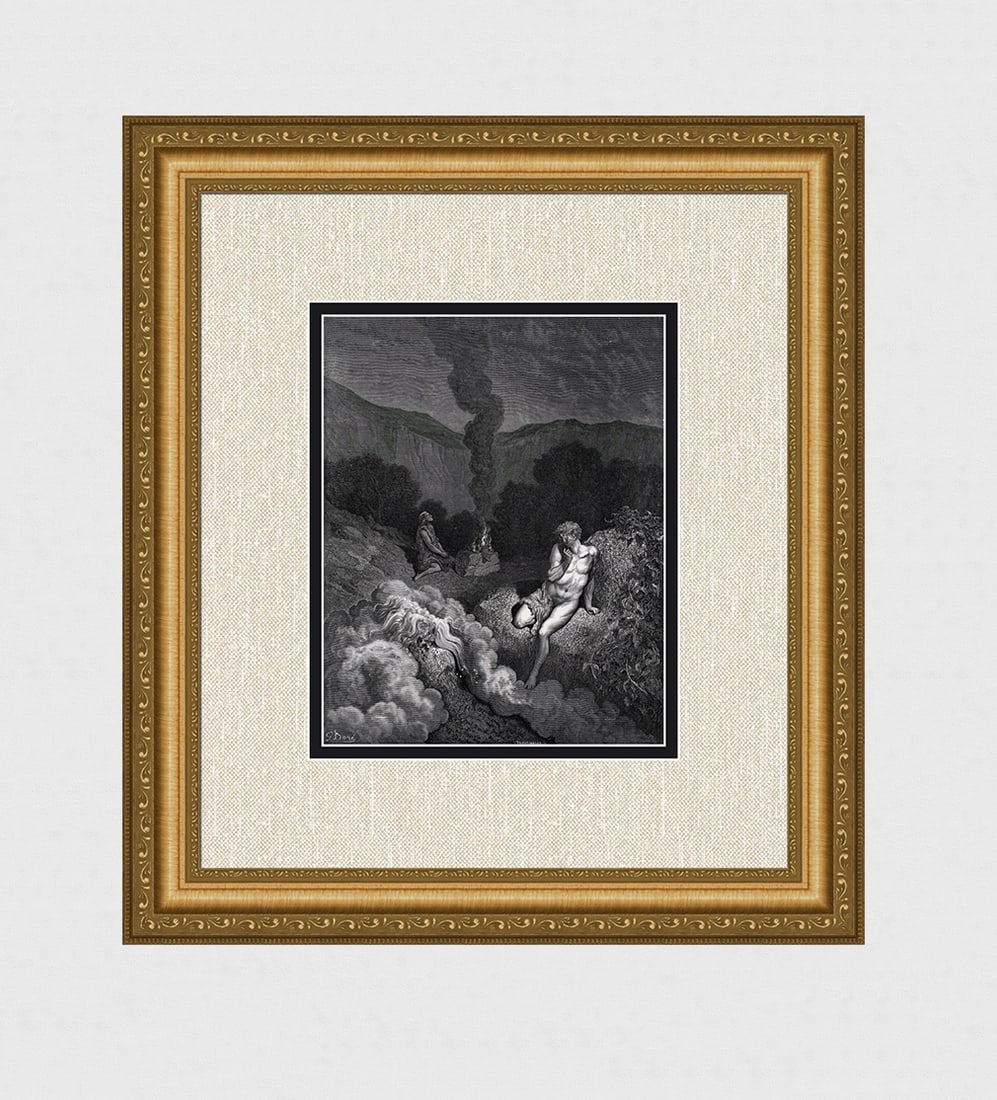 GUSTAVE DORE SIGNED 1800s Wood Engraving Cain & Abel Choose their Offerings FRAMED: Gustave Dore (Paul Gustave Louis Christophe Dore) (French, 1832-1883). Cain And Abel Offering their Sacrifices (From Dore's Bible). Antique Wood Engraving wove paper after the original by a master woo