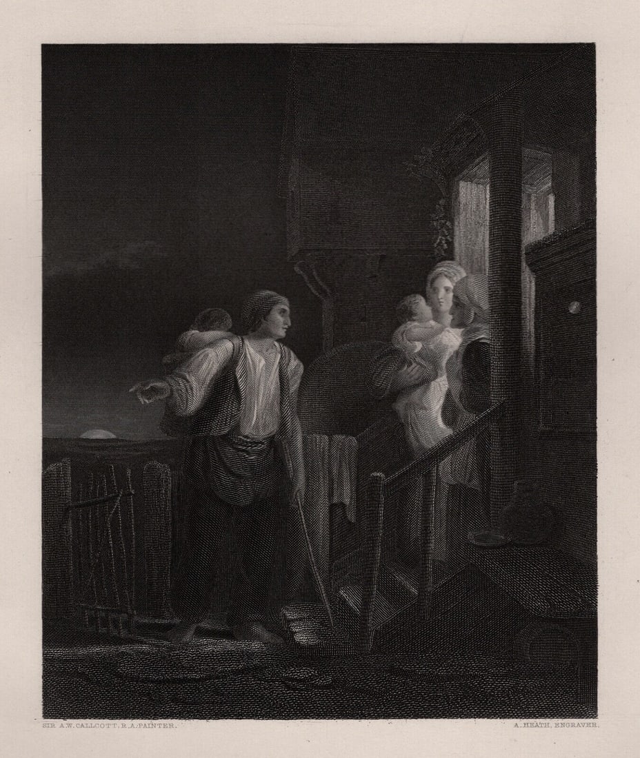 1800s Augustus Wall Callcott Engraving EXHAUSTED TRAVELLERS Signed (1 of 3)