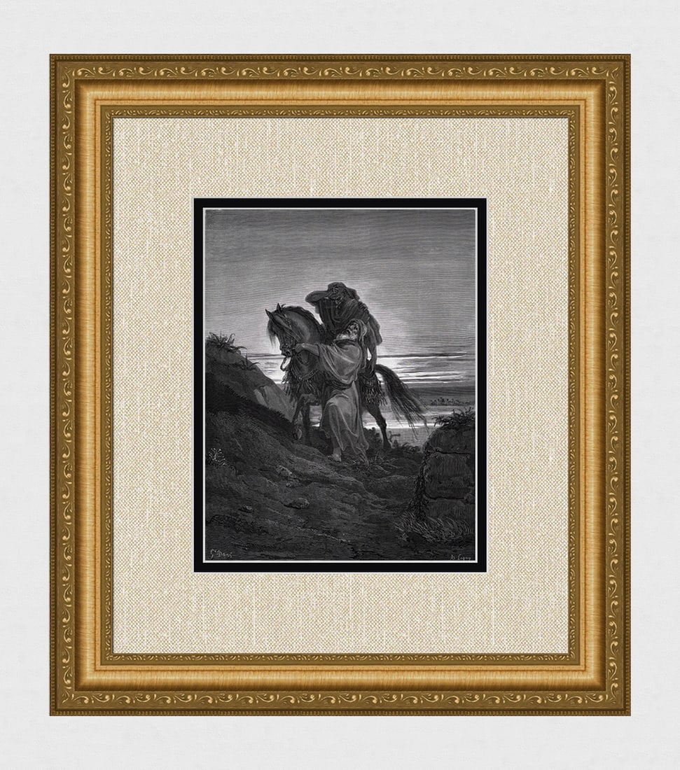 Religious 1800s GUSTAVE DORE SIGNED Woodcut THE GOOD SAMARITAN Framed: Gustave Dore (Paul Gustave Louis Christophe Dore) (French, 1832-1883). The Good Samaritan (from Dore's Bible). Antique woodcut wove paper after the original by a master wood engraver Ad Ligny (French,