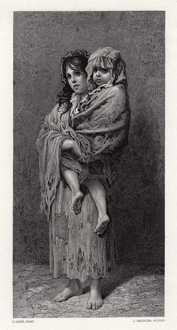 Gustave Dore Homeless engraving signed (1 of 3)