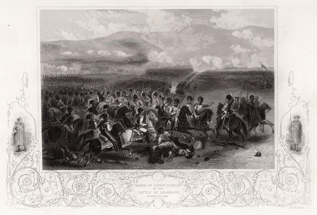 1800s William Henry Kearney Engraving Charge of the Heavy Brigade SIGNED FRAMED (1 of 3)