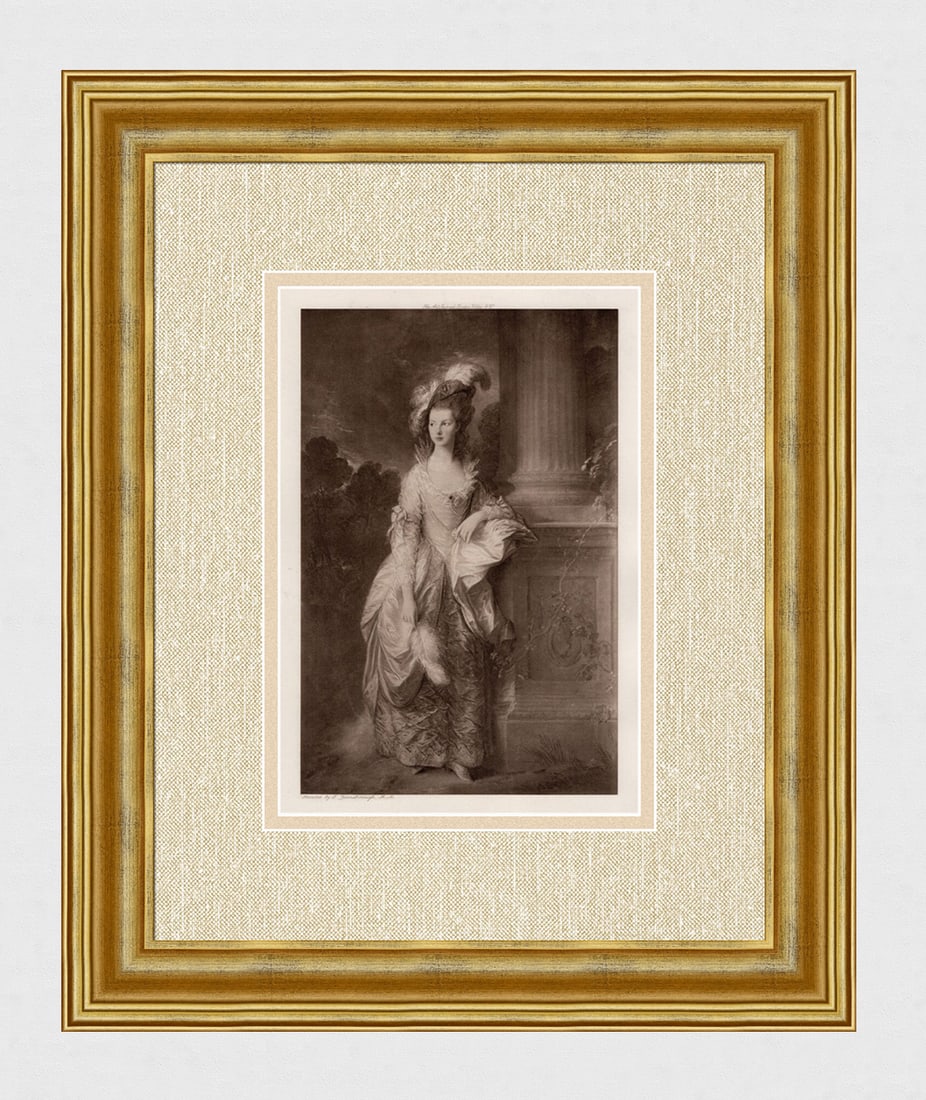 Thomas Gainsborough Antique Print Mrs Mary Graham Signed FRAMED: Sir Thomas Gainsborough (English, baptised 1727 – 1788). The Hon Mrs. Graham. Antique heliogravure on wove paper after the original oiol on canvas by a Master Engraver. Year: 1905. Signed in the