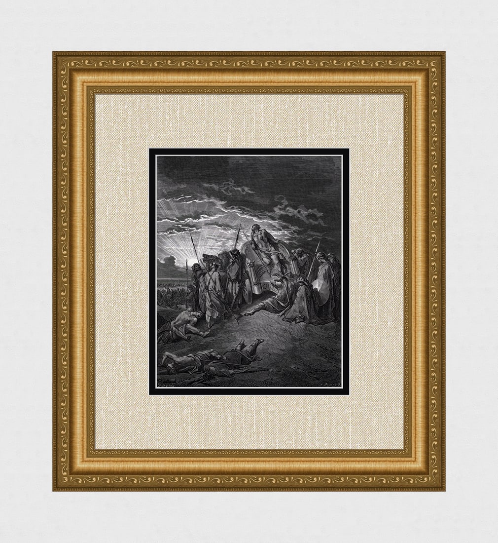 GUSTAVE DORE 1800s Religious Wood Engraving The Death of Ahab Signed FRAMED: Gustave Dore (Paul Gustave Louis Christophe Dore) (French, 1832-1883). The Death of Ahab (From Dore's Bible). Antique Wood Engraving on wove paper after the original by a master wood engraver Louis Pa