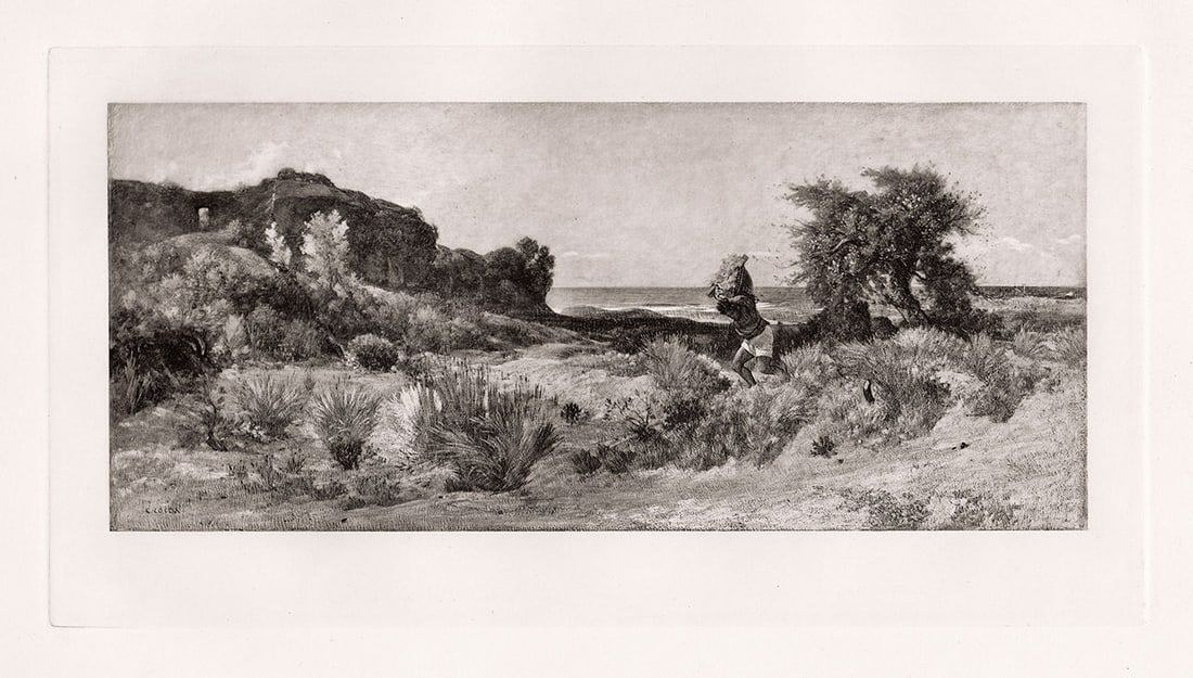 Giovanni Costa Sea Coast, near Ostia-Sirocco Sky 1887 Antique Print (1 of 2)