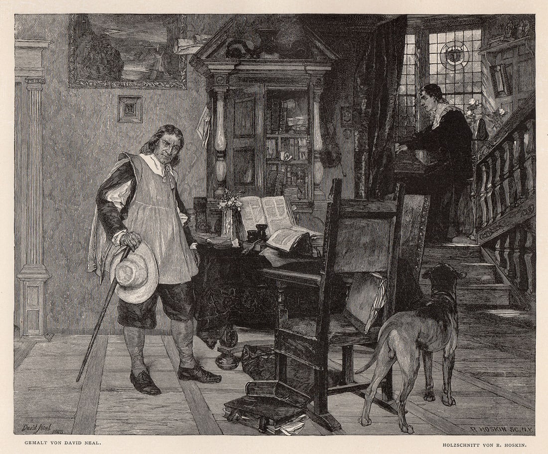 1887 David Neal Cronmwell and Milton woodcut signed Framed (1 of 2)