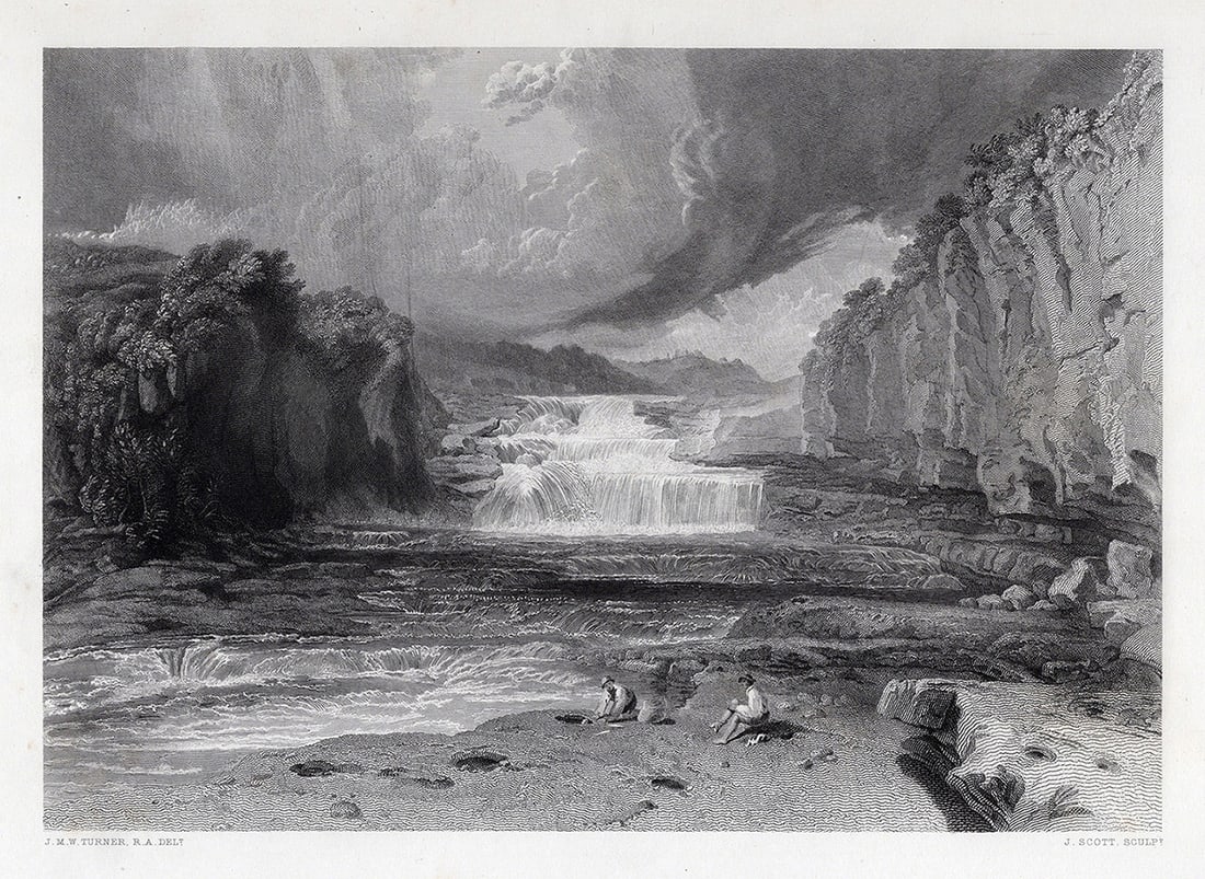 WILLIAM TURNER 1800s Engraving Aysgarth Force, England FRAMED Signed (1 of 3)