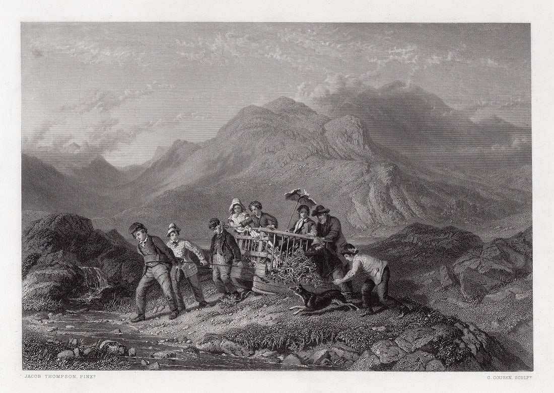 1867 Jacob Thompson The Height of Ambition engraving signed: Jacob Thompson. (English, 1806-1879). The Height of Ambition. Antique engraving on wove paper after the original by master engraver Charles Cousen (British, c. 1819 - 1889). 1867. Signed in the plate.