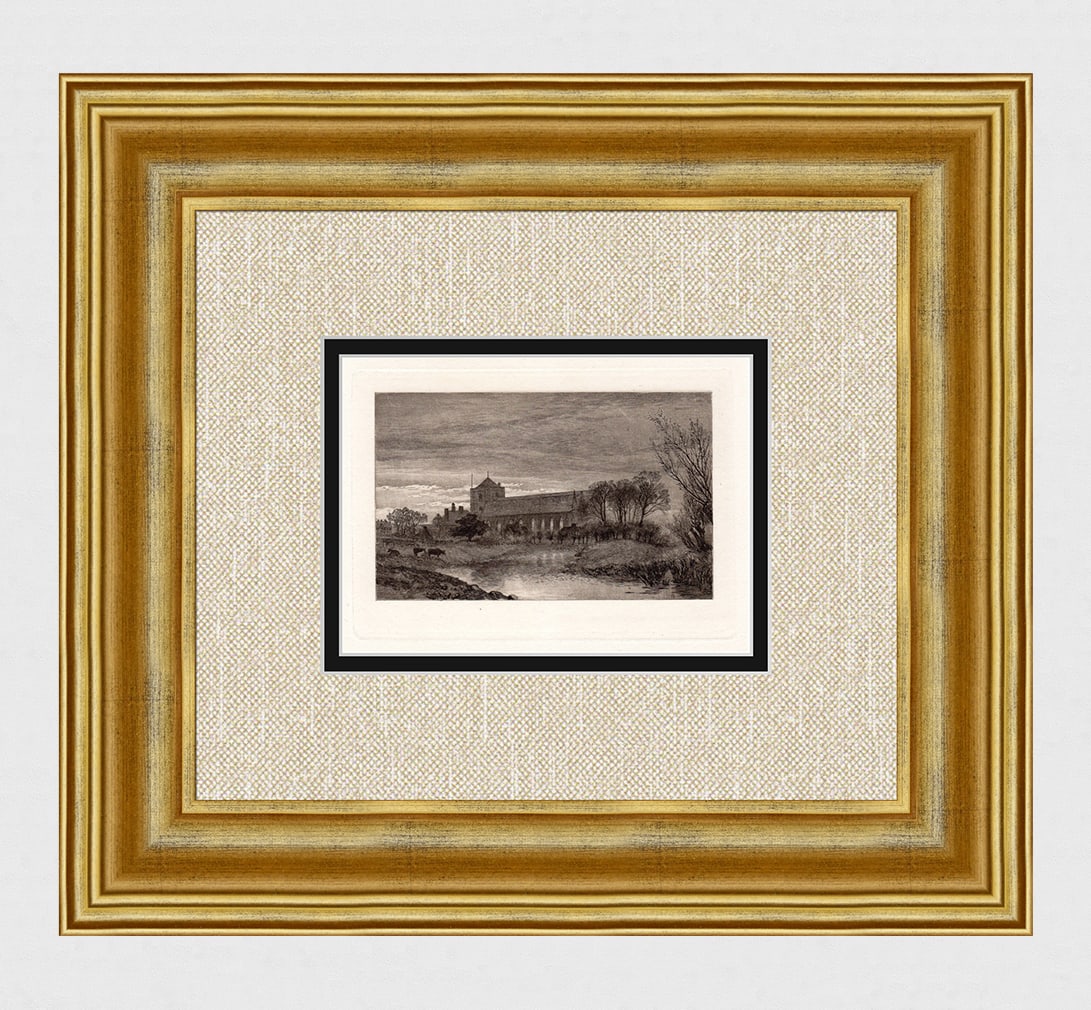 Alfred Dawson View of Thames, Dorchester 1884 etching: Alfred Dawson. (British, 1843-1931). "View of Thames, Dorchester". Alfred Antique Aquatint etching on thick laid paper from the original copper plate. 1884. Excellent. Image Size 4 x 6 1/2 inches. App