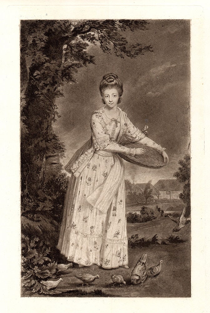 Joshua Mrs. Pelham Feeding Chickens 1884 print (1 of 2)