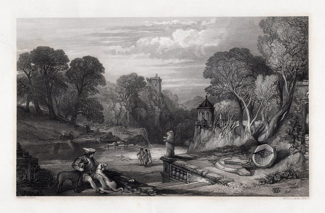 William Leighton Leitch 1800s Engraving The garden of Bradwardine FRAMED Signed (1 of 3)