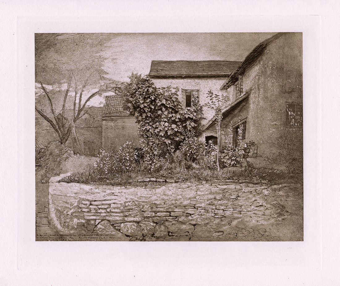 Samuel Palmer Study of a Garden at Tintern 1884 print: Samuel Palmer. (British, 1805-1881). "Study of a Garden at Tintern". Antique Heliogravure on thick laid paper after the original by a master engraver. 1884. Excellent. Image Sixe 8 1/4 x 9 5/8 inches.