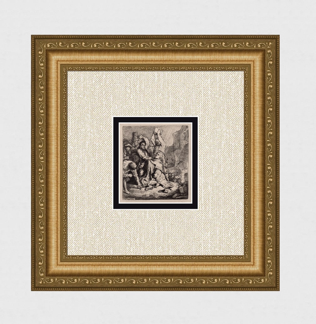 1800s REMBRANDT B97 Etching SIGNED Stoning of Saint Stephen Durand (1 of 4)