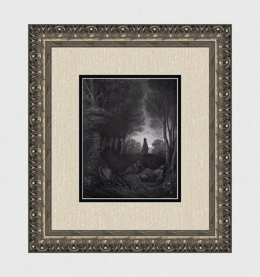 SIGNED 1800s Gustave DORE Woodcut Jesus Praying in the Garden FRAMED (1 of 3)