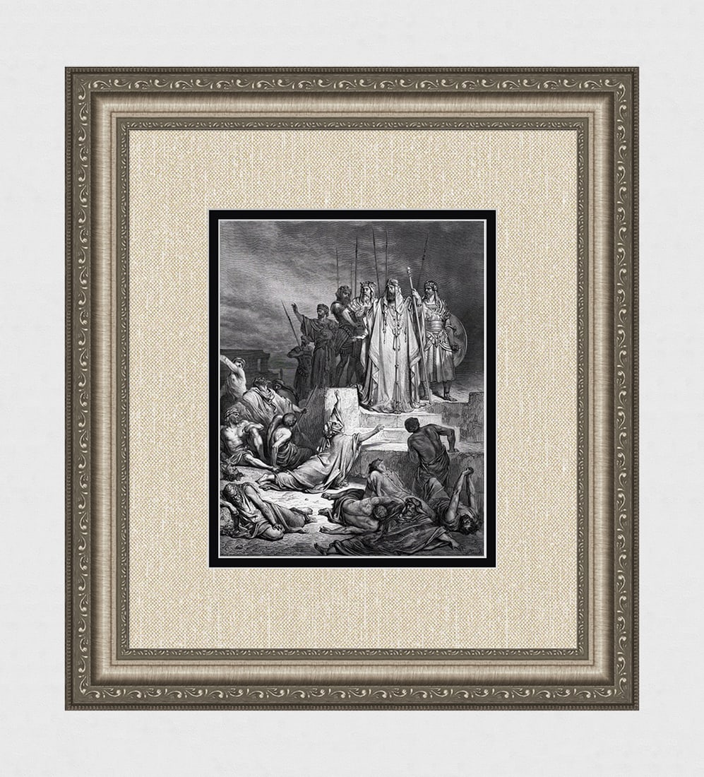 1800s Gustave Dore Biblical Woodcut The Famine in Samaria SIGNED FRAMED: Gustave Dore (Paul Gustave Louis Christophe Dore) (French, 1832-1883). The Famine in Samaria (from Dore's Bible). Antique woodcut wove paper after the original by a master wood engraver Antoine Alphee