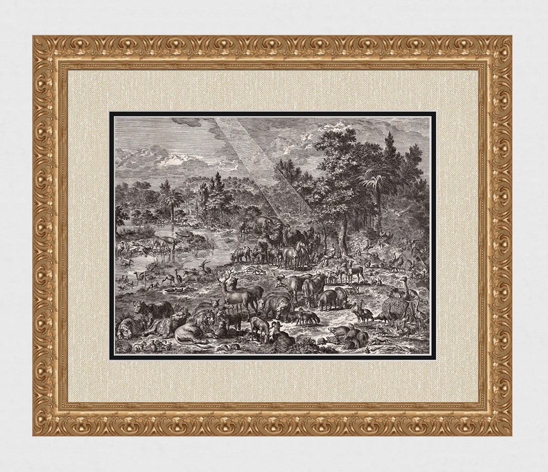 1747 Monumental Engraving Jan Luyken Adam Names the Animals Framed (1 of 5)