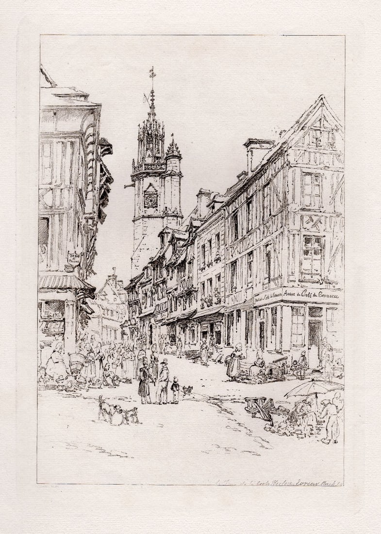 Henry Edridge Rue De La Grosse Horloge (Great-Clock) 1880 etching (1 of 1)
