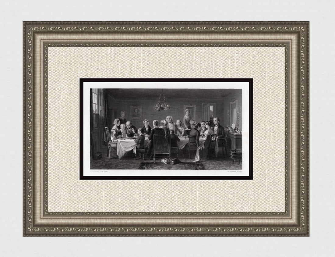 Thomas Webster 1800s Engraving "Christmas Pudding" Signed Framed (1 of 4)